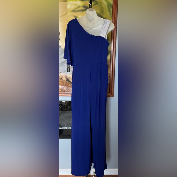 Asymmetric Jumpsuit with Overlay and Rhinestone Shoulder strap - Picture 4 of 5